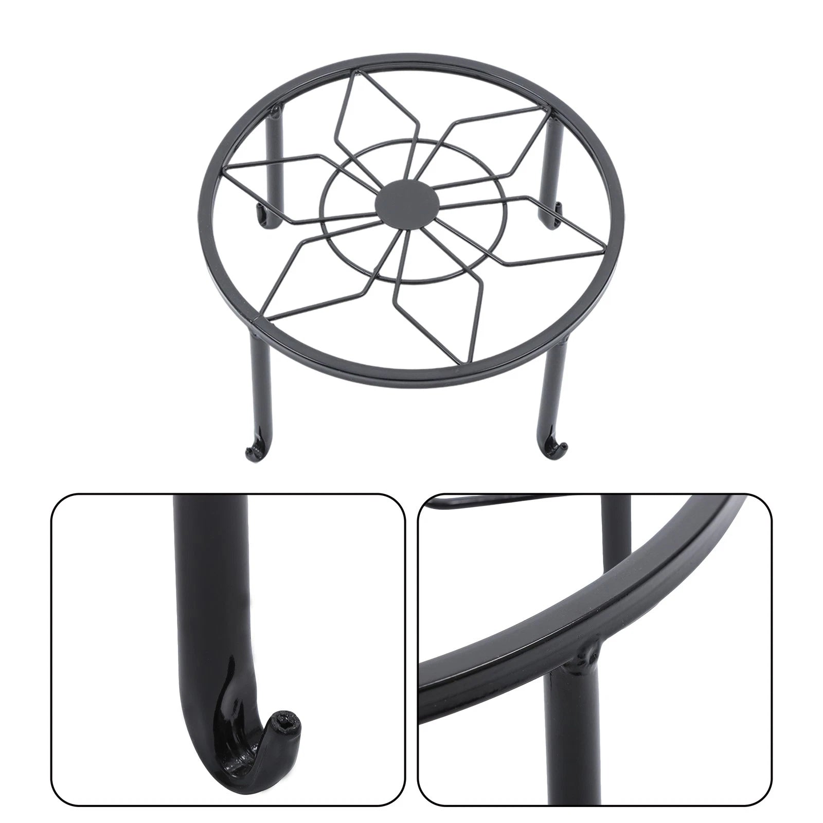 Set of 3 Metal Plant Stands for Flower Pot Heavy Duty Black Round