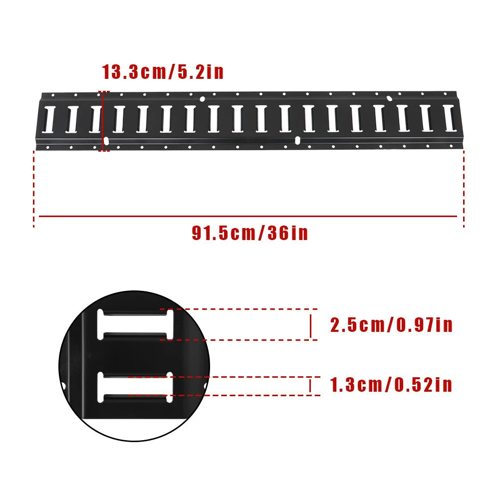 Set of 4 E Track Tie Down Rails for Garages (3') - Powder-Coat Black