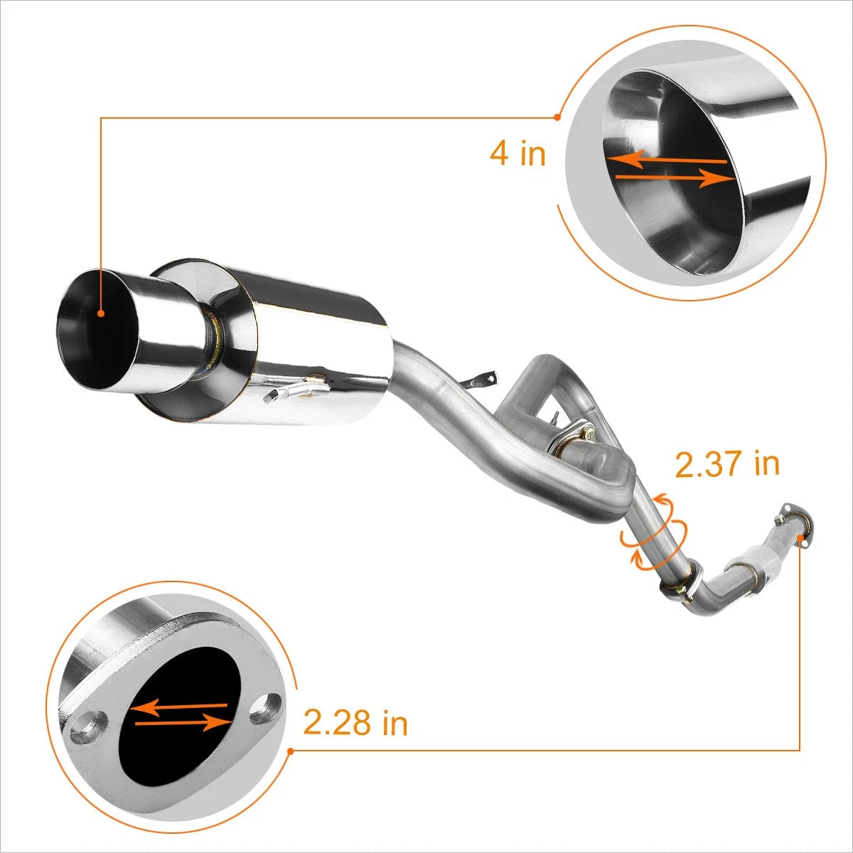 4" Rolled Tip Muffler Catback Exhaust System for Mitsubishi Eclipse (2000–2005)