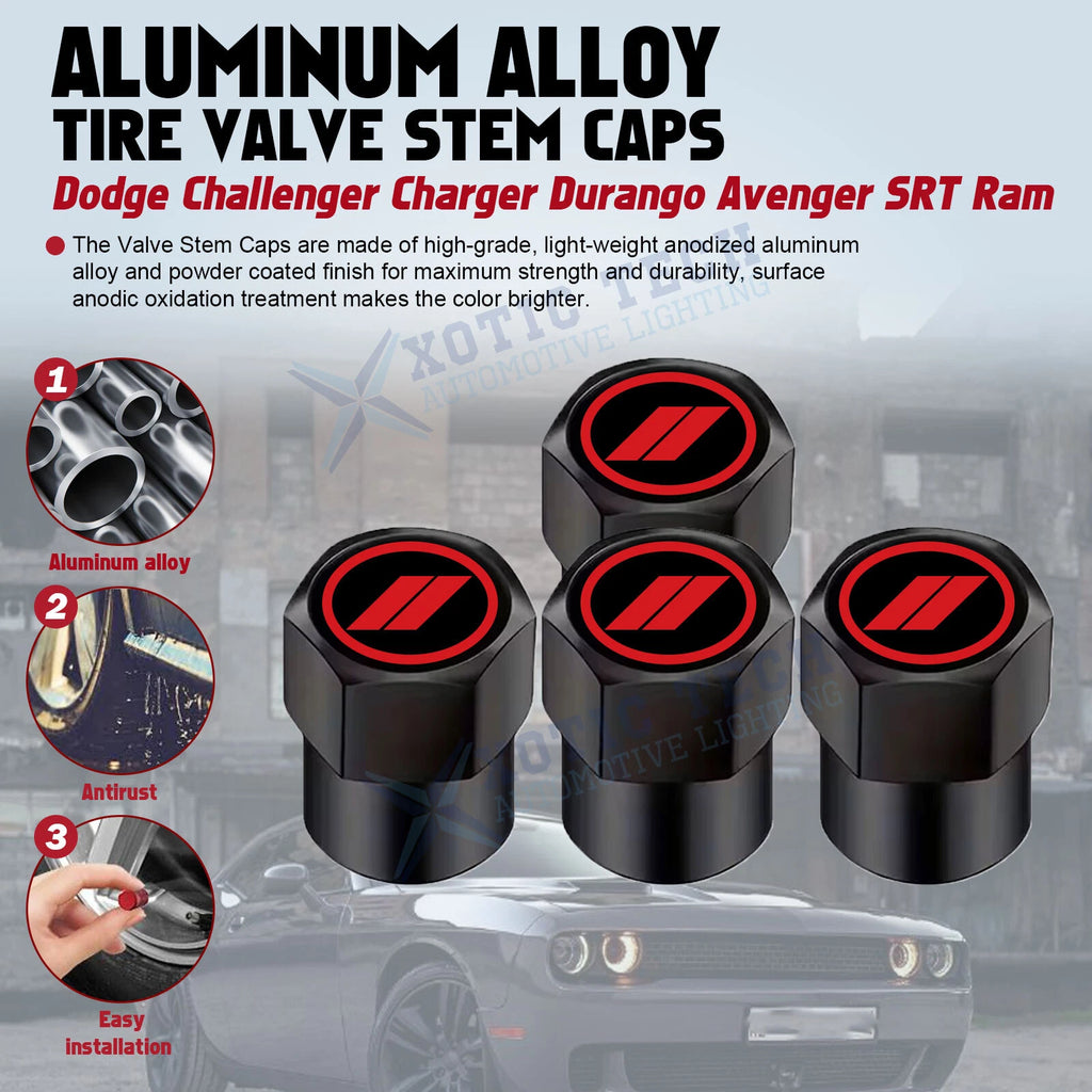 4Pcs Aluminum Tire Valve Stem Caps for Dodge Challenger Charger (2011-2020)