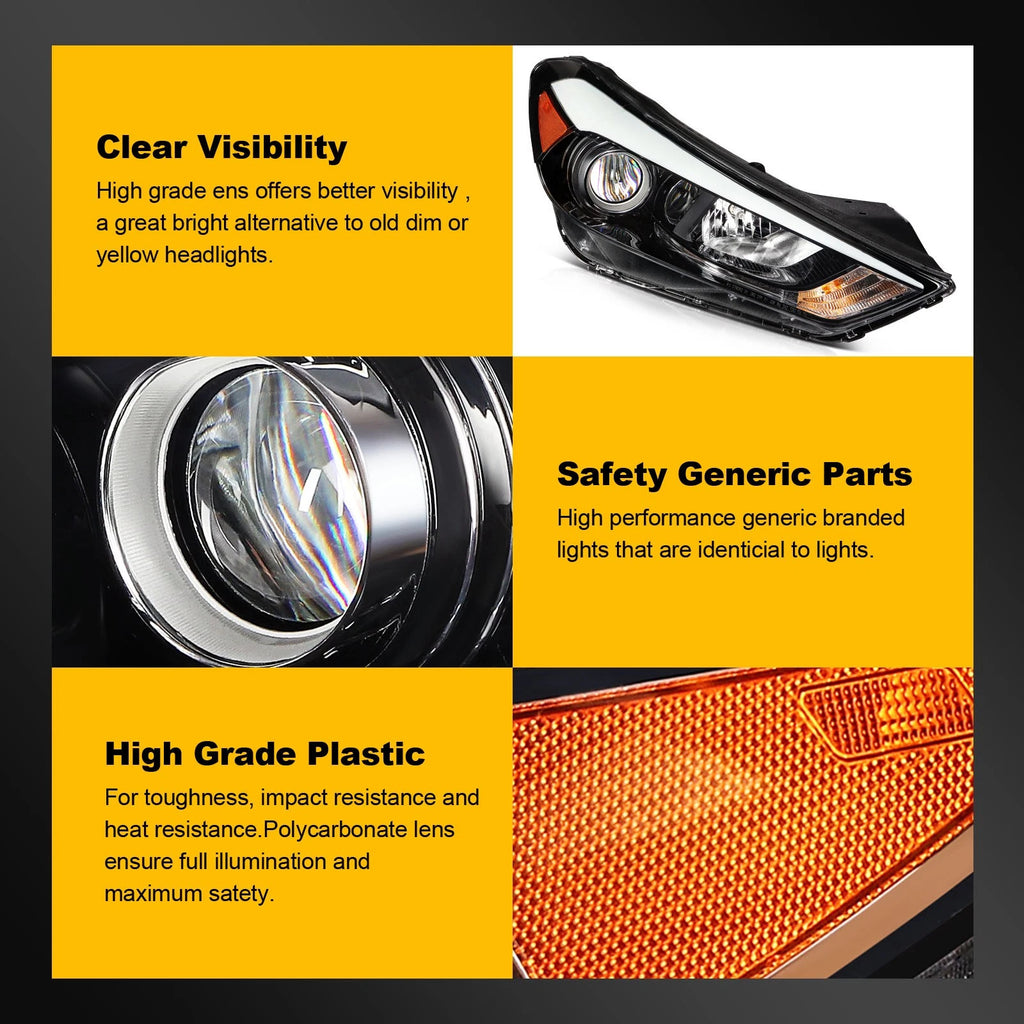 Pair Headlight Assembly for Hyundai Tucson (2016–2018) with Bulbs