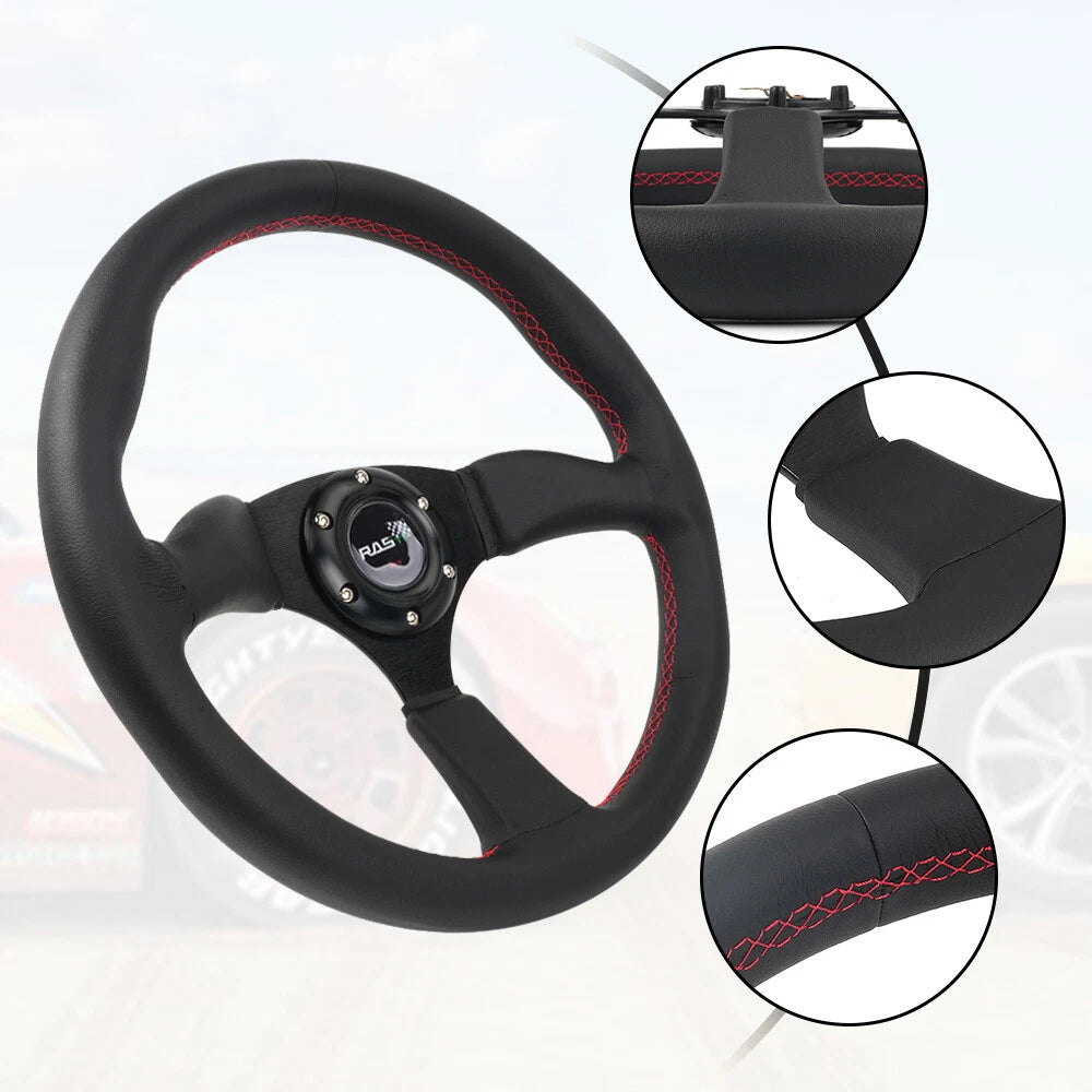 14" Black Leather Steering Wheel with Hub Adapter for Ford Mustang (1984–2004)