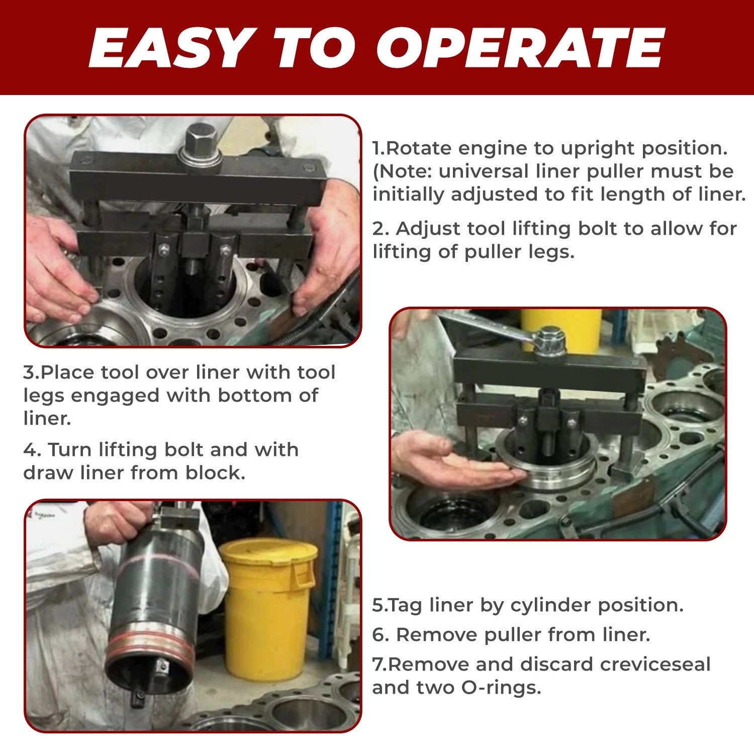 25" Diesel Cylinder Liner Puller Tool for Caterpillar Cummins Volvo