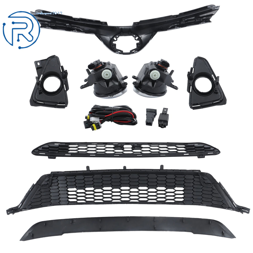 Front Grille Kit with Fog Lights for Toyota RAV4 (2016-2018) Black/Silver