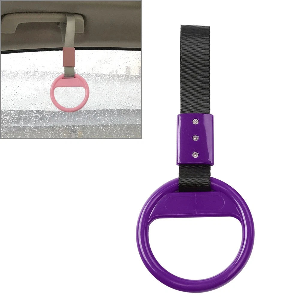 Round Ring Handle Strap for Train Bus (PVC Plastic, Black/Purple)