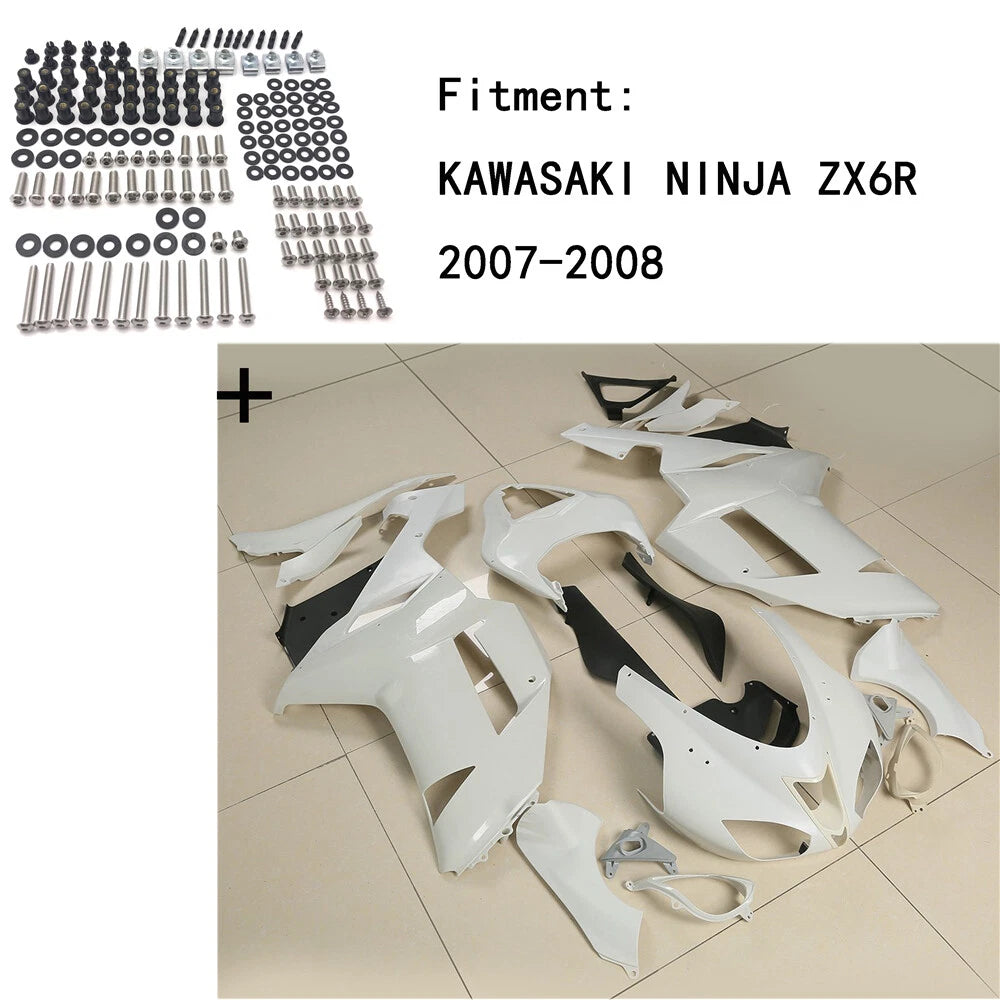 Fairing Kit for Kawasaki Ninja ZX6R (2007–2008) - Unpainted ABS