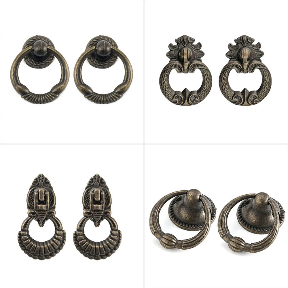 Set of 10 Vintage Door Drop Ring Pull Knobs for Kitchen Cupboard Drawer