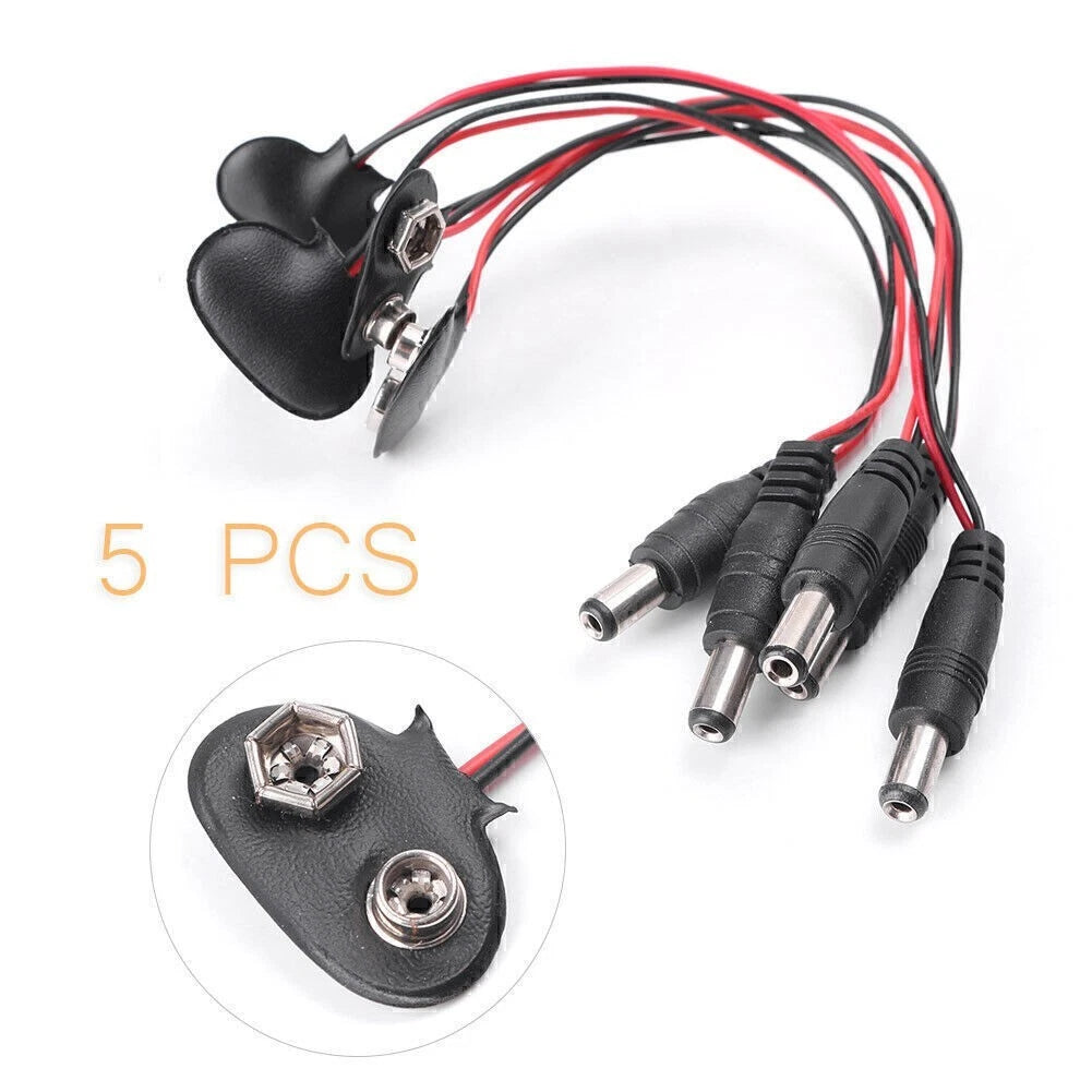 5 pcs 9V DC T Type Battery Power Cable Barrel Jack Connector