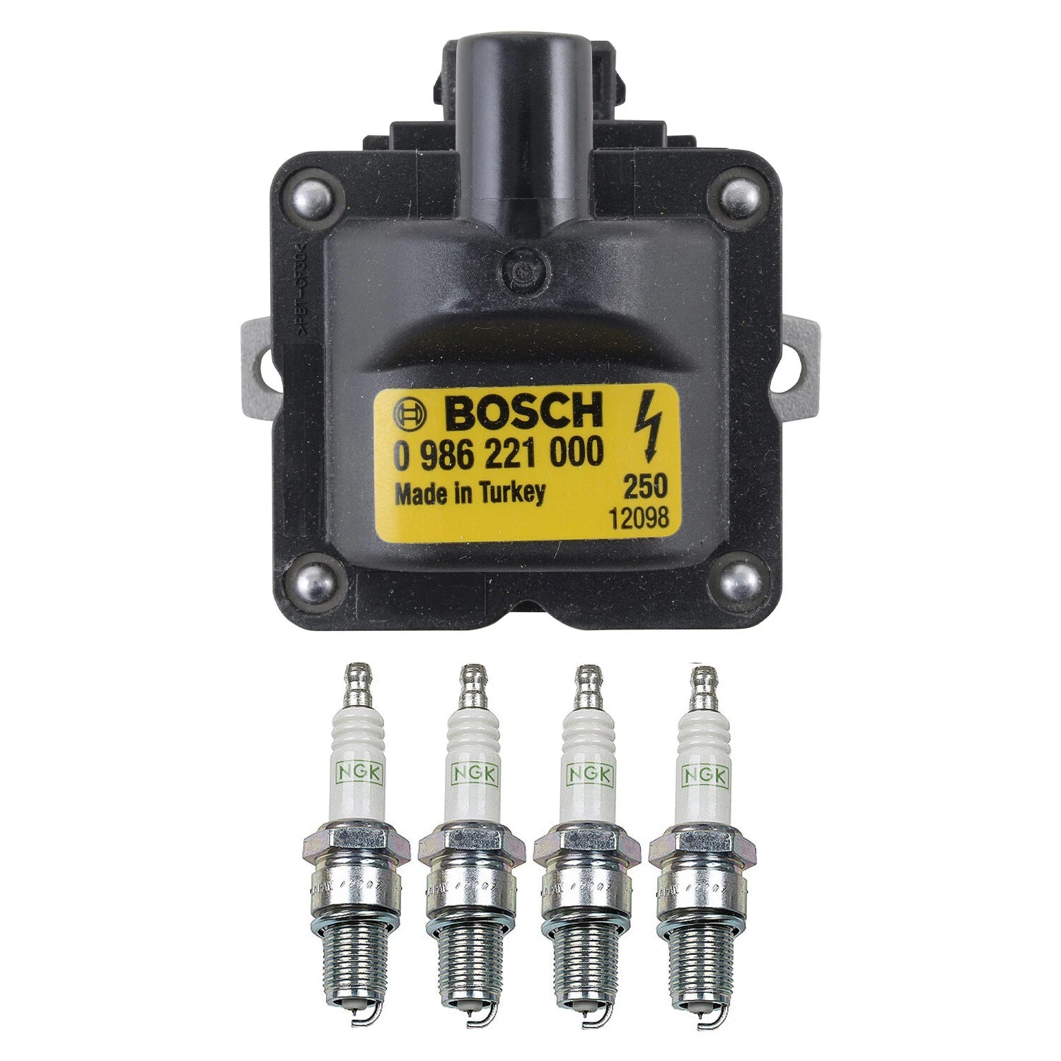 Set of 4 Bosch Ignition Coils & NGK G-Power Spark Plugs for Civic Golf Jetta Passat (L4)