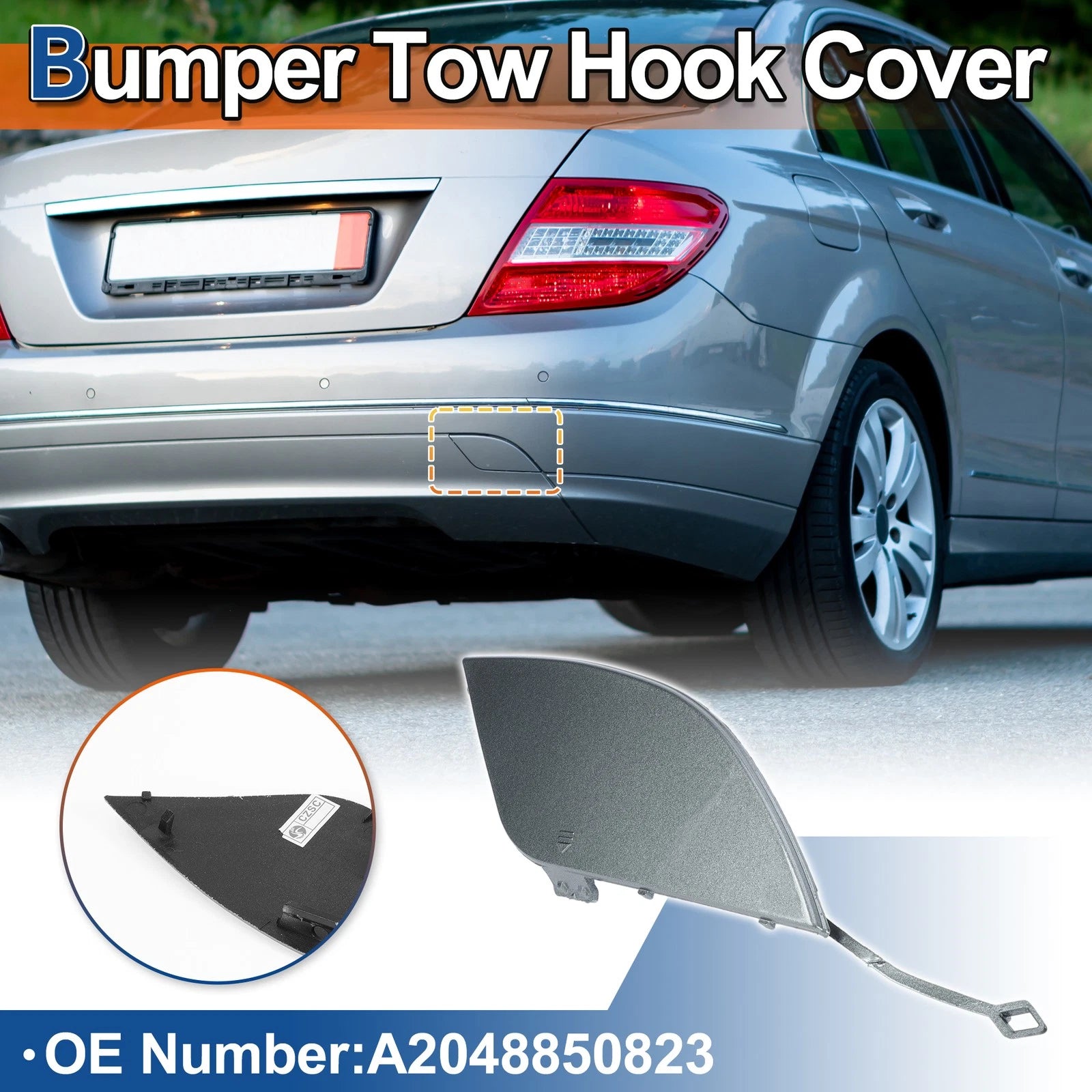Rear Car Bumper Tow Hook Cover for Mercedes-Benz W204 (2007–2014) No.A2048850823 Dark Silver