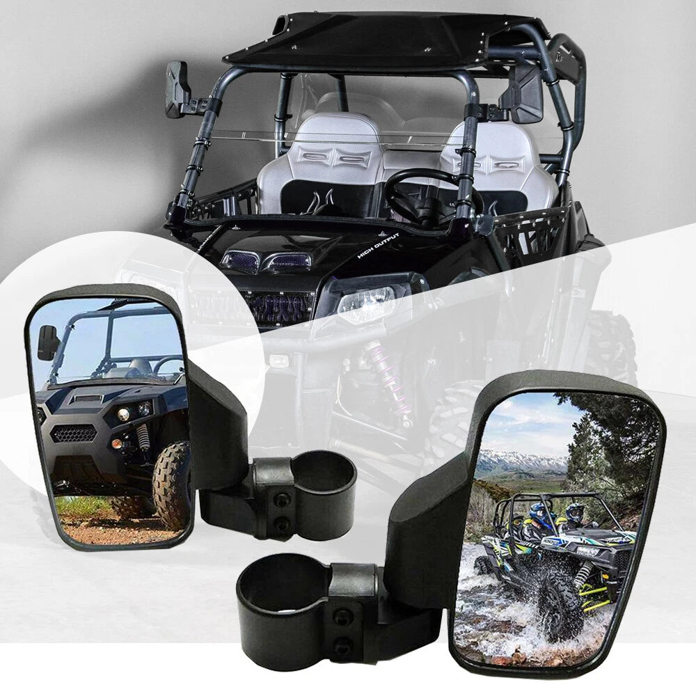 Set of 2 Rear View Side Mirrors for Polaris RZR (1.75" - 2" Clamp)