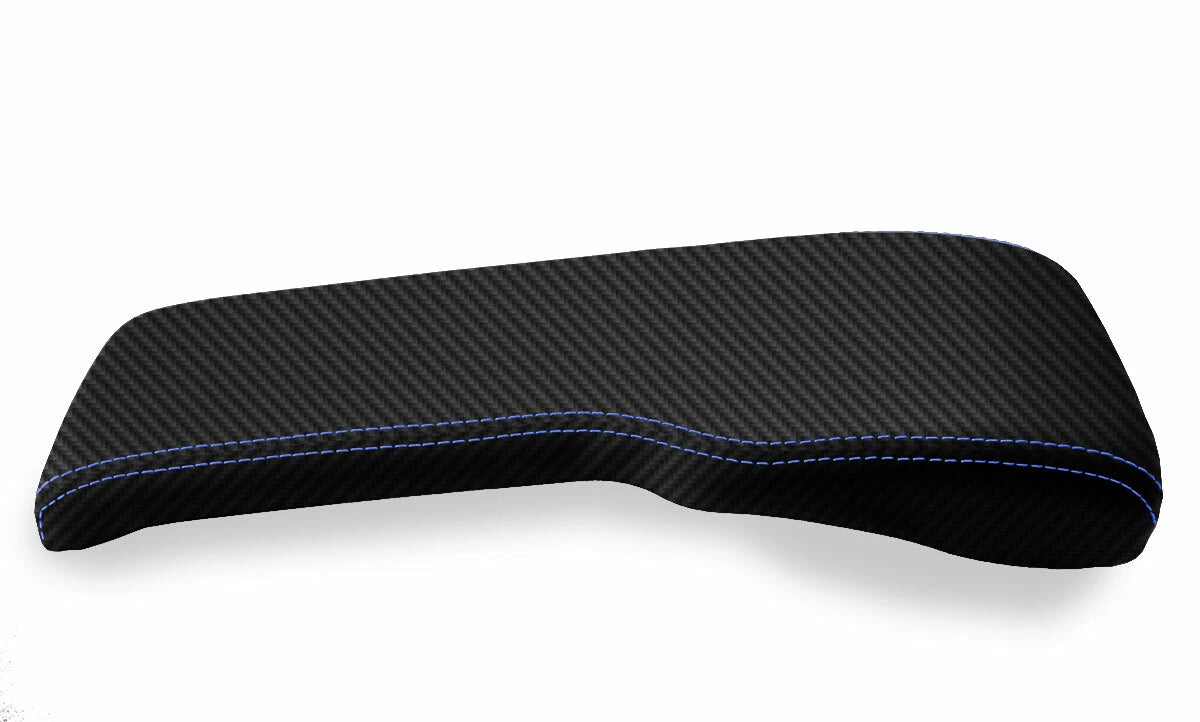 Console Lid Bench Seat Cover for Toyota Tacoma (2001–2004) Carbon Fiber Blue Stitch