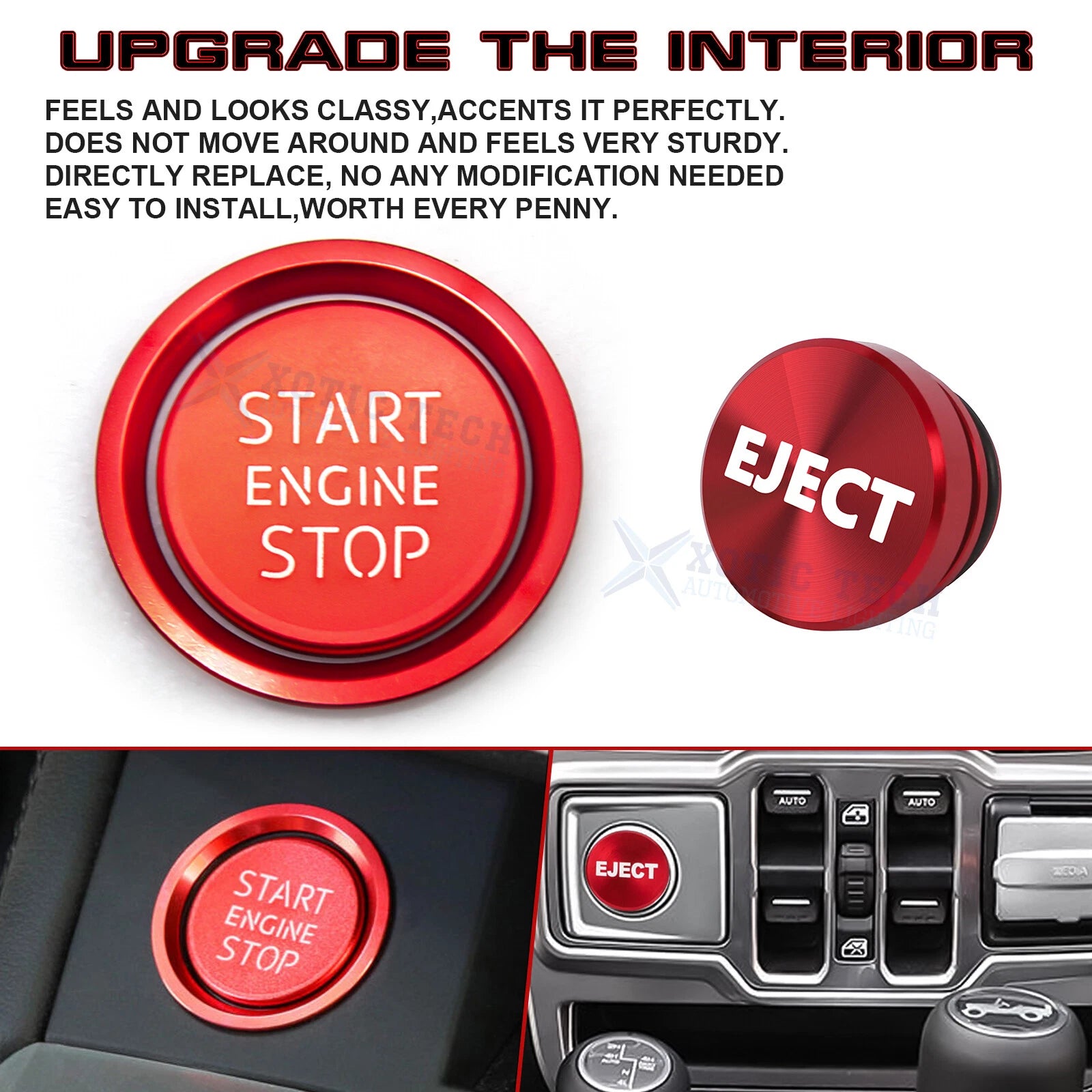 Red Aluminum Engine Start Button + Cigarette Lighter Eject Trim for Audi A4 S4 (2002-2019)