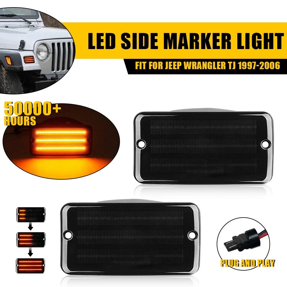 Dynamic LED Front Side Marker Bumper Signal Light for Jeep Wrangler TJ (1997–2006)