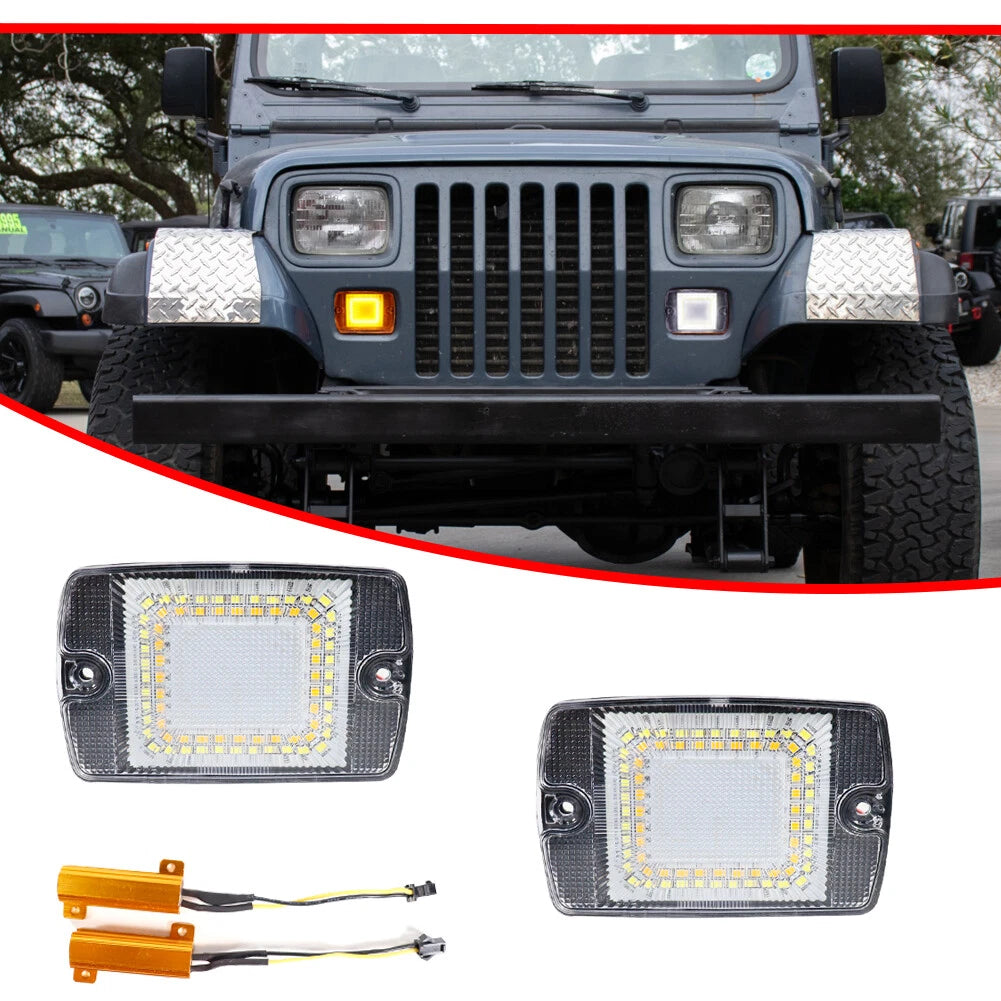 2X Clear White DRL Turn Signals with Amber LED for Jeep Wrangler YJ (1987–1995)