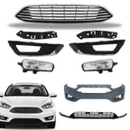 Front Bumper Cover with Grille for Ford Focus (2015-2018) Chrome Black