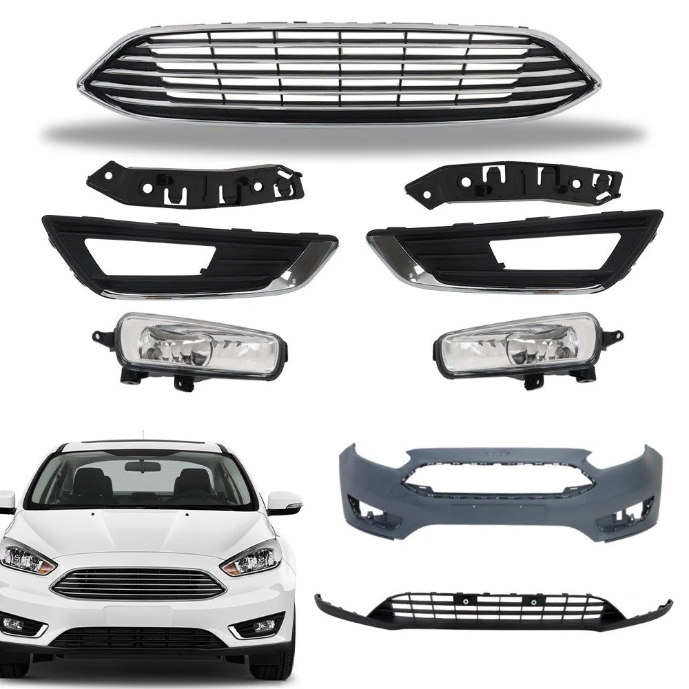 Front Bumper Cover with Grille for Ford Focus (2015-2018) Chrome Black