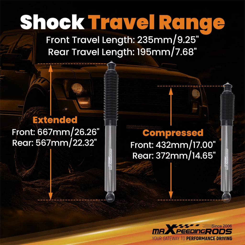 Set of 4 Lift Shocks for Jeep Wrangler TJ/Rubicon/Unlimited (1997–2006)