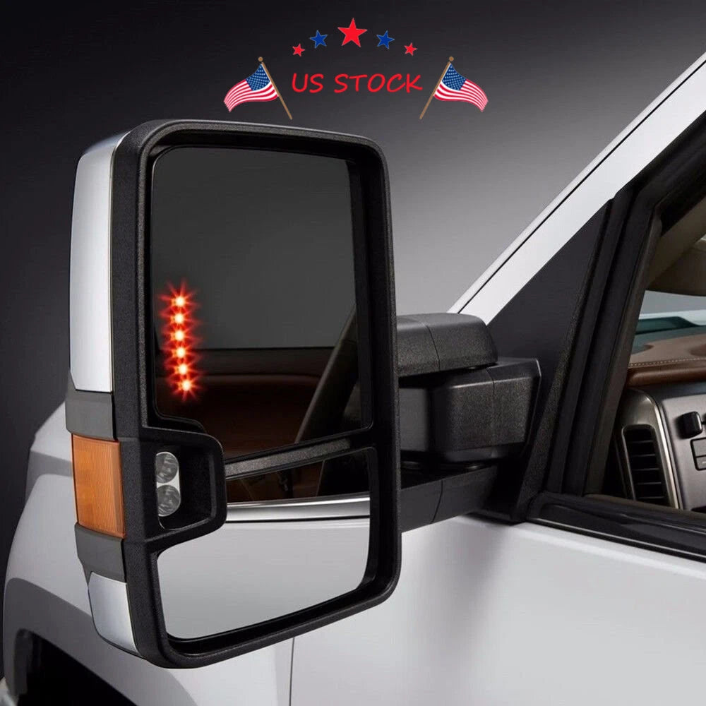 Pair Towing Mirrors for Chevy GMC (1999-2002) - Power, Heated, Chrome