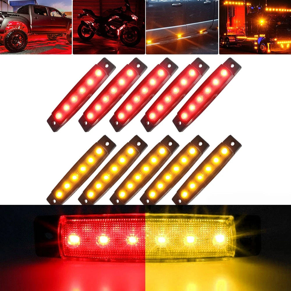 10x Amber/Red LED Side Marker Lights for Trailer (12V)