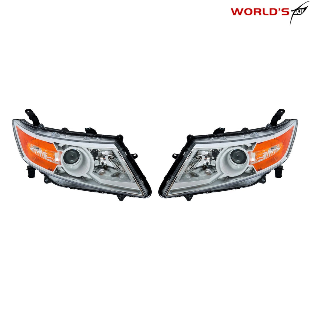Set of 2 Halogen Front Headlights for Honda Odyssey (2011–2017) Chrome Amber