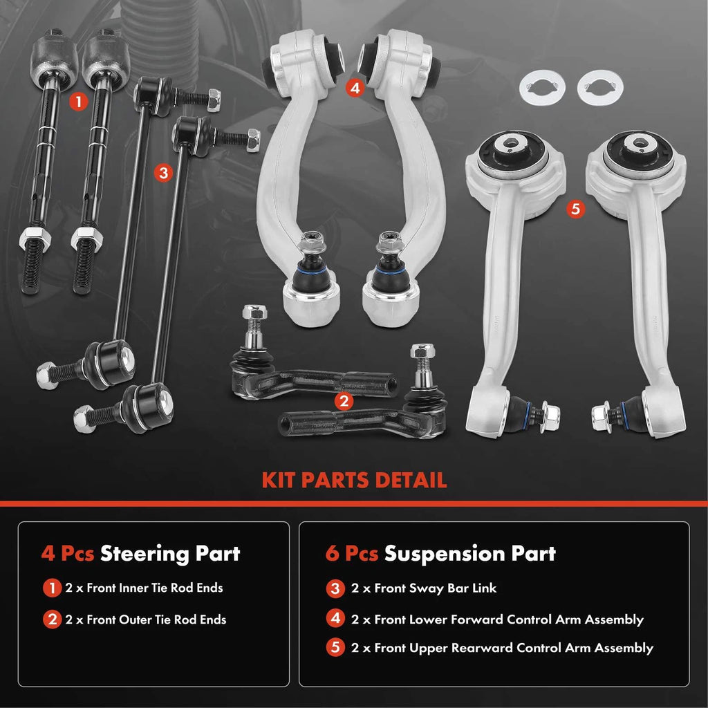 10x Front Control Arm, Tie Rod & Sway Bar Link for Mercedes-Benz W204 (2007–2014)
