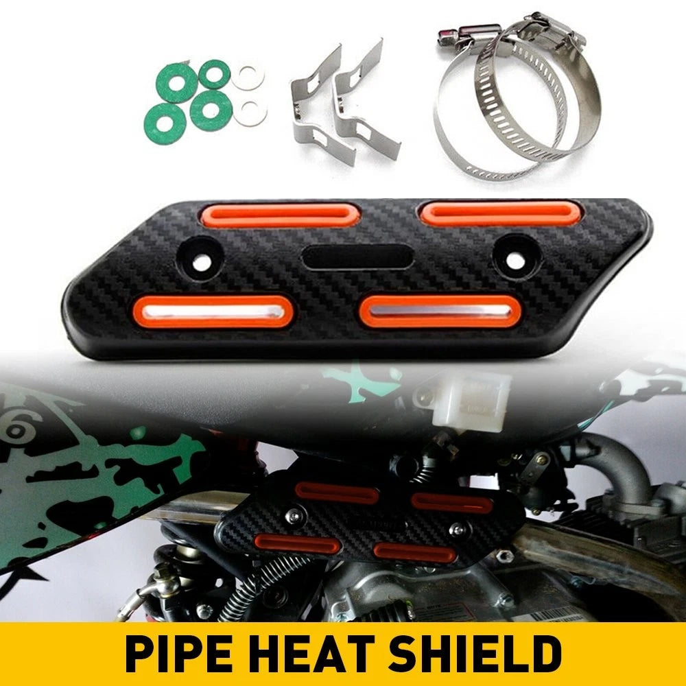 Pipe Heat Shield Cover for Motorcycle (Carbon Fiber, Orange)