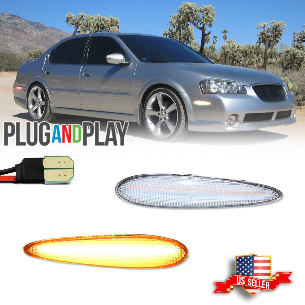 2X Clear Lens Amber LED Front Side Marker Lights for Nissan Maxima (2000–2003)