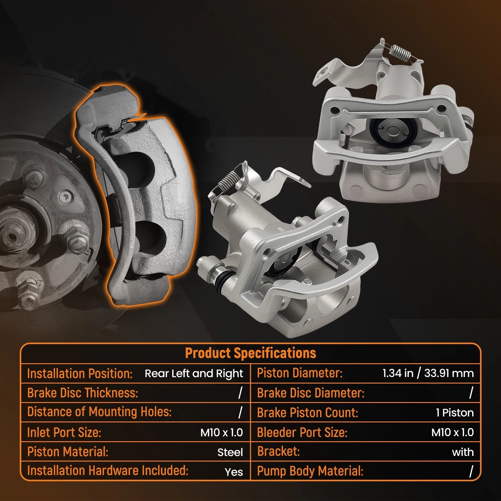 Rear Disc Brake Caliper Kit w/Bracket for Kia Soul (2014–2019) 19-B6789A