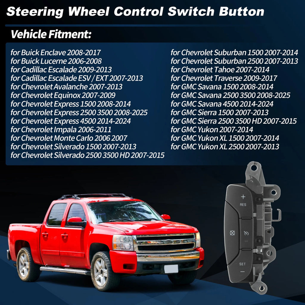 Left Steering Wheel Cruise Control Switch for Silverado Sierra (2007–2014) No. 15819309