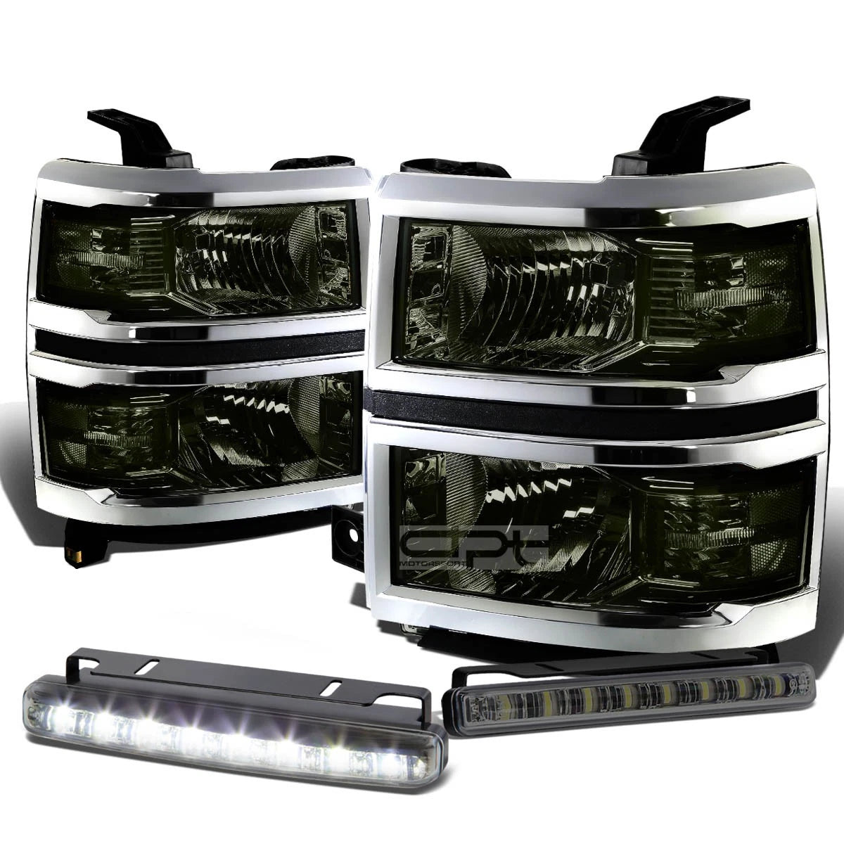 Smoked Headlight + Clear Corner Signal Lamp + LED Fog Light Set for Silverado (2014–2015)