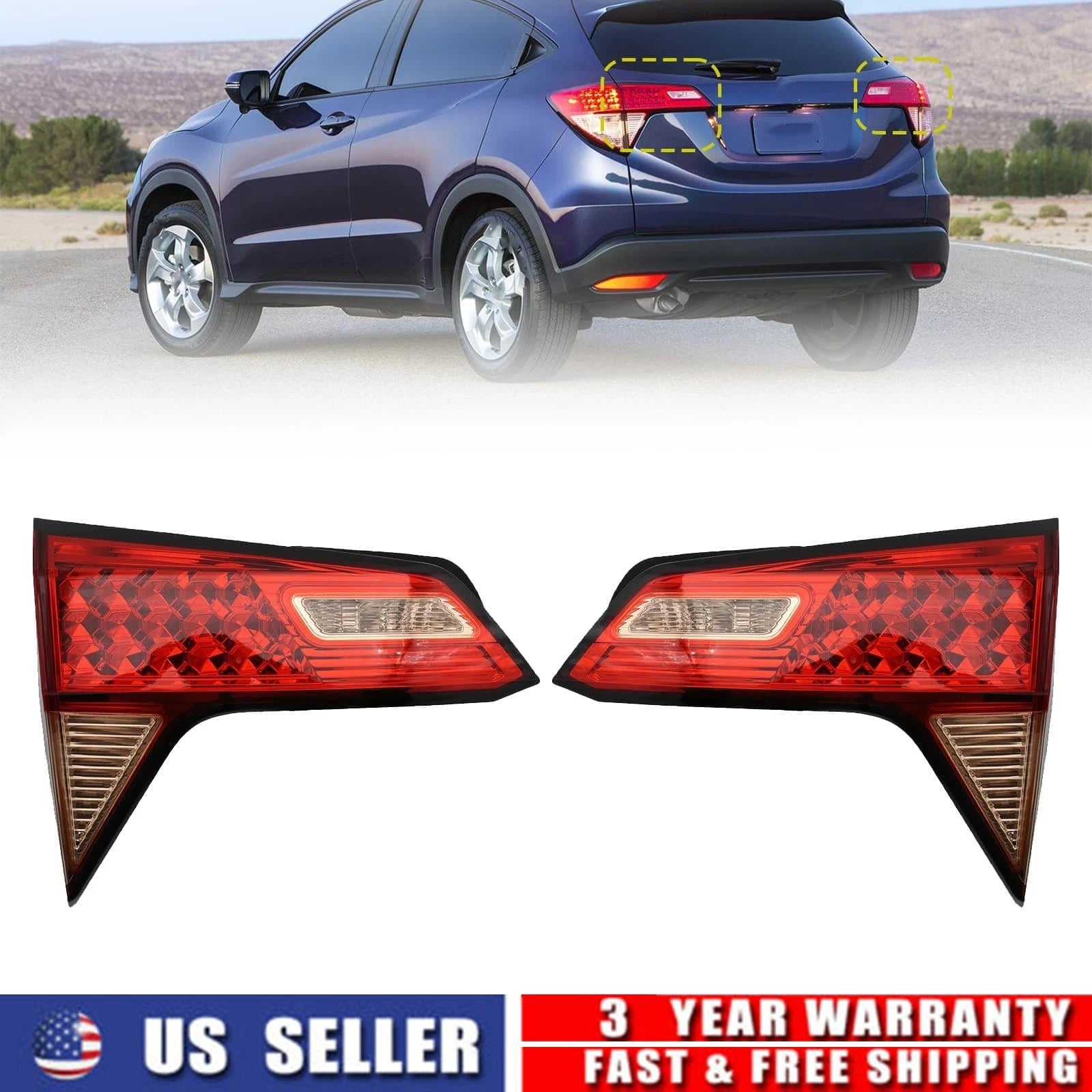 Pair Inner Tail Lights for Honda HR-V (2016–2018) 1.8L L4 Rear Taillamp