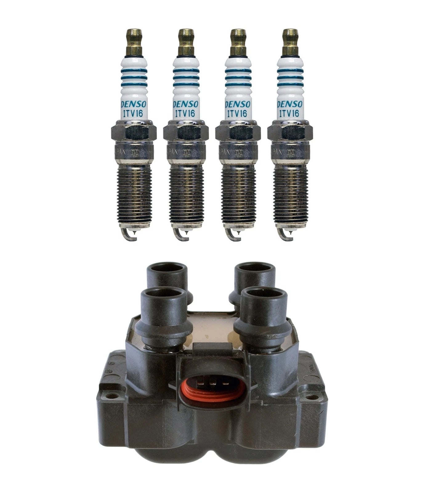 Denso Ignition Coil & 4 Iridium Power Spark Plugs Kit for Ford 2.0L L4