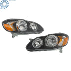 Set of 2 Left+Right Side Headlights for Toyota Corolla (2003–2008) Black Housing