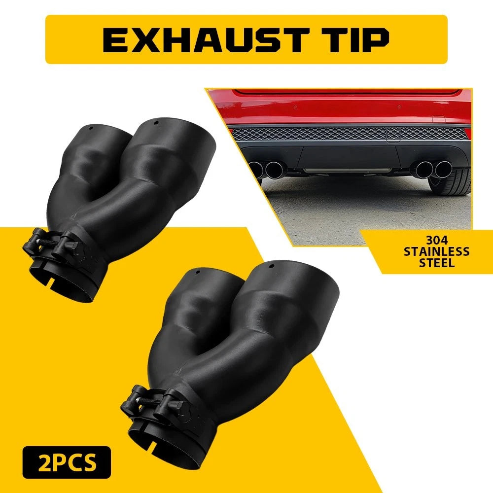 Stainless Steel Dual Pipe Exhaust Tip 2.5" In 7" Out 8.5" Long