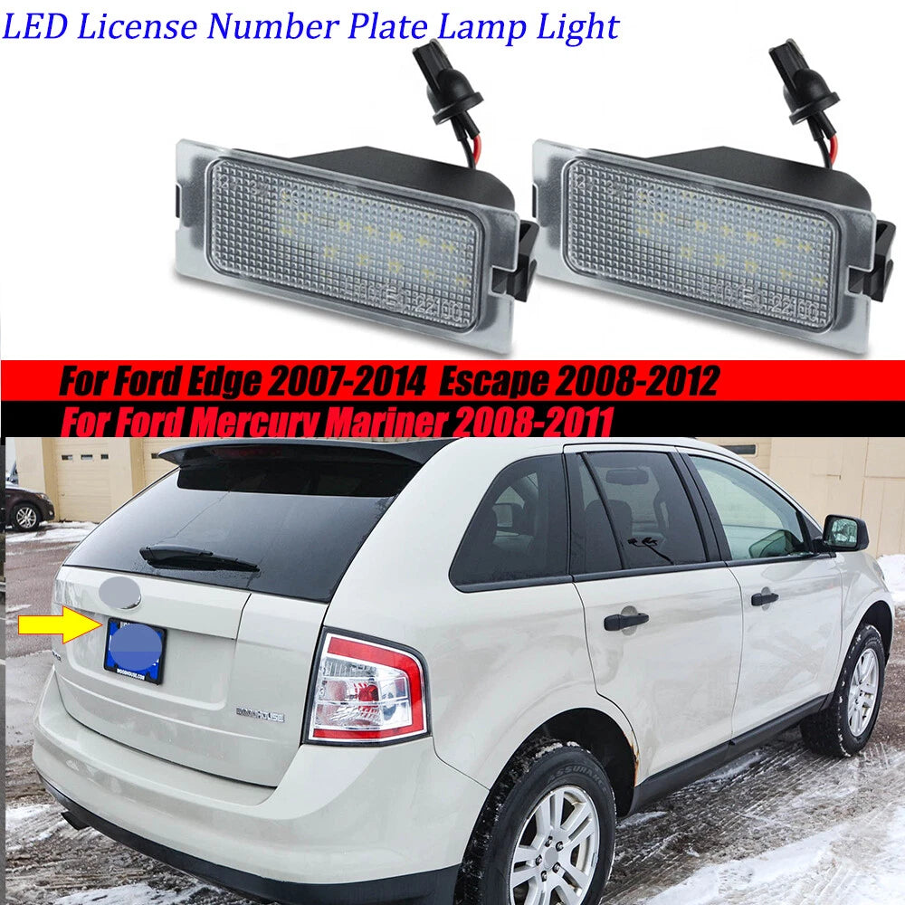 White LED License Plate Lights for Ford Edge (2007–2014), Escape (2008–2012), Mariner (2008–2012)