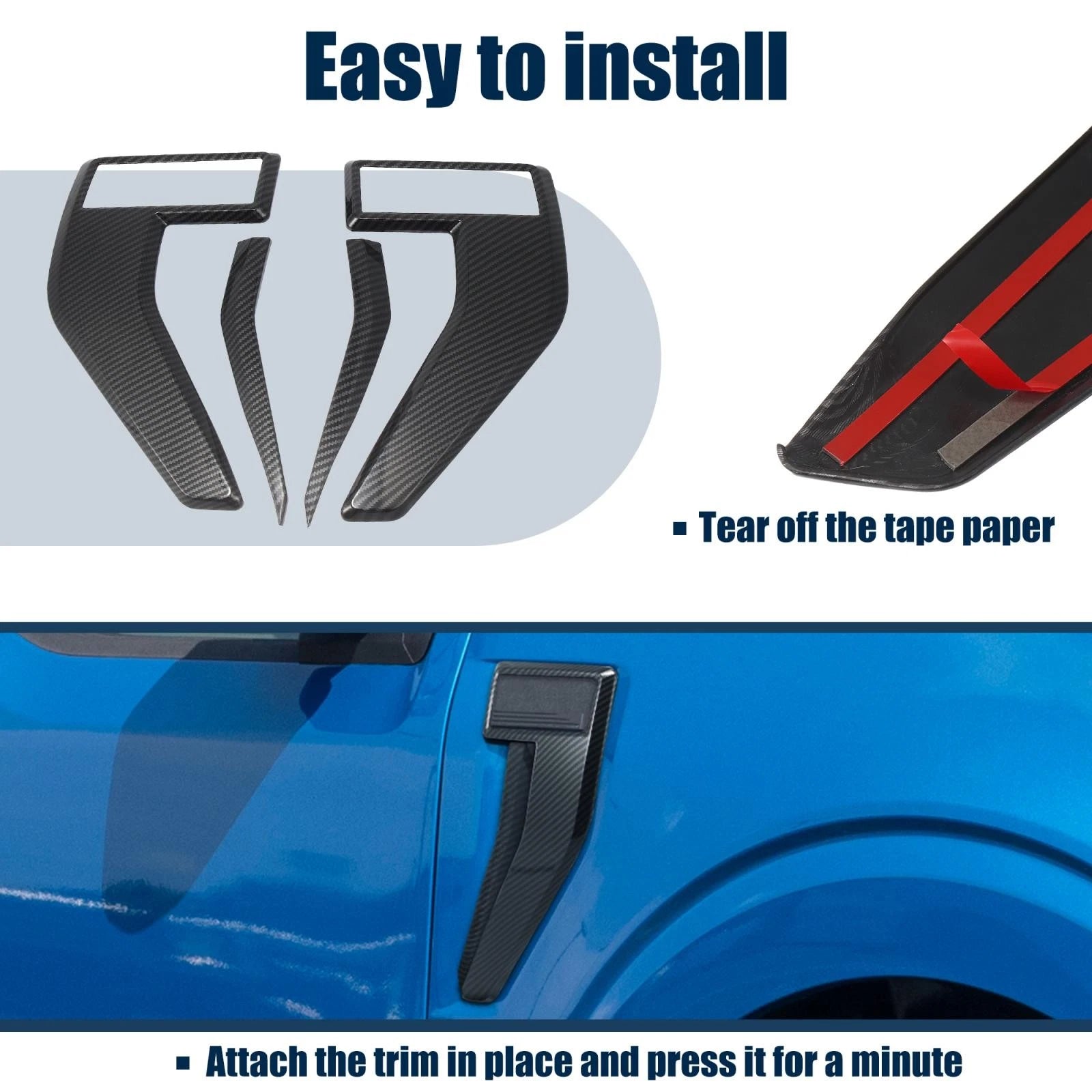 Set of 2 Carbon Fiber Style Side Vent Fender Badge Covers for Ford F150 (2021–2022) 782685548700