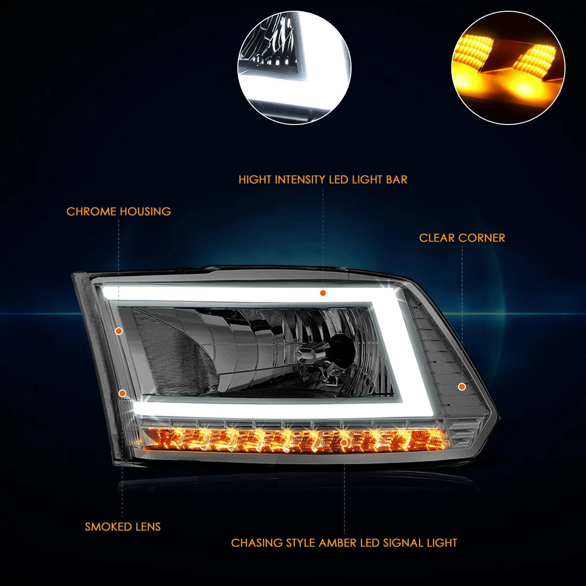 C-Shape LED Tube DRL Headlights for Ram 1500 2500 3500 (2009–2024)