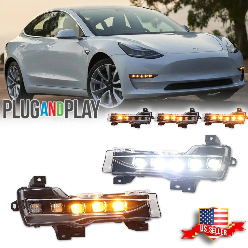 Clear Switchback LED Fog/DRL Kit for Tesla Model 3 Y (2017–2023)