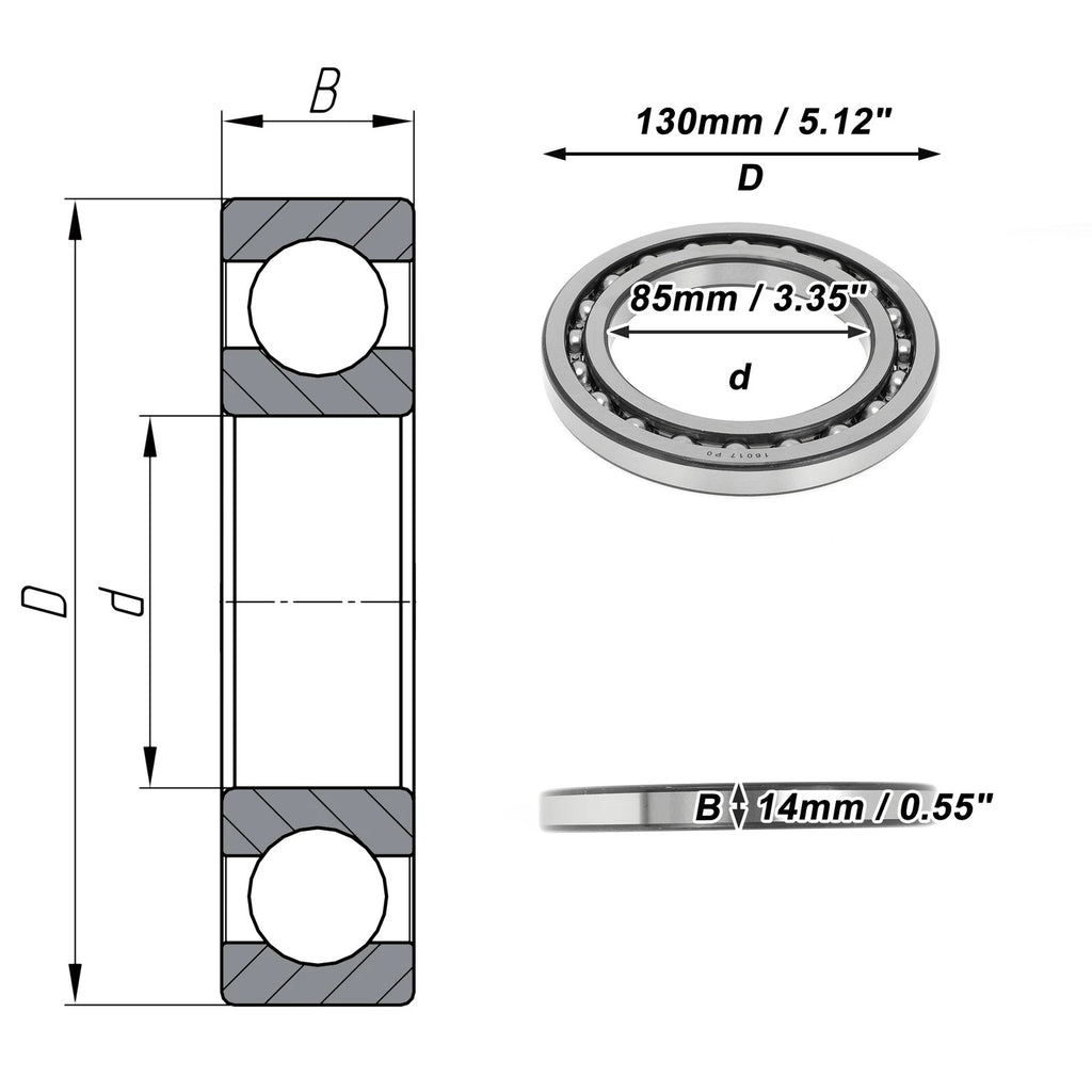 Deep Groove Ball Bearing P0 for Scooter Skateboard Wheel (85x130x14mm)