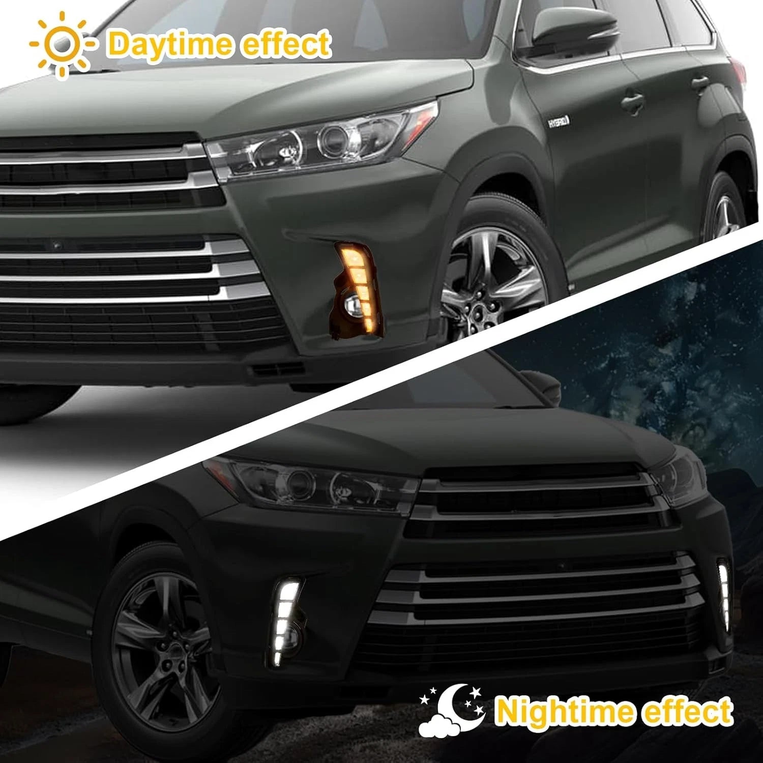 LED Daytime Running Light Fog Light with Turn Signal for Toyota Highlander (2017–2019)
