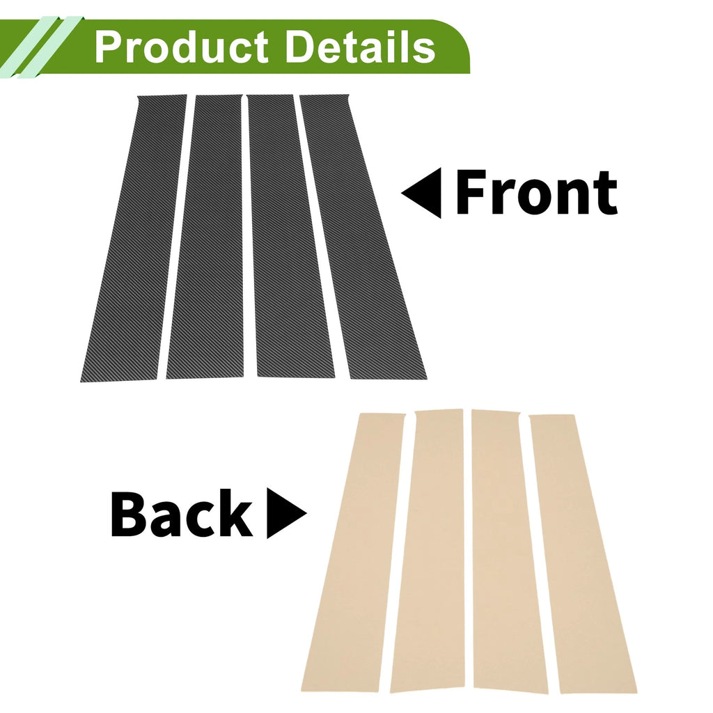 Set of 4 Pillar Window Trim for Dodge Ram (2009–2018) Carbon Fiber Black