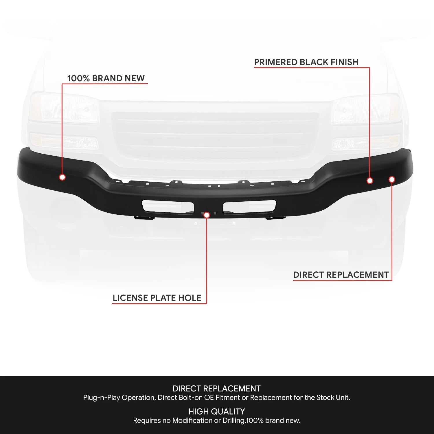 Front Bumper Face Bar for GMC Sierra 1500 (2003–2007) Black Paint to Match