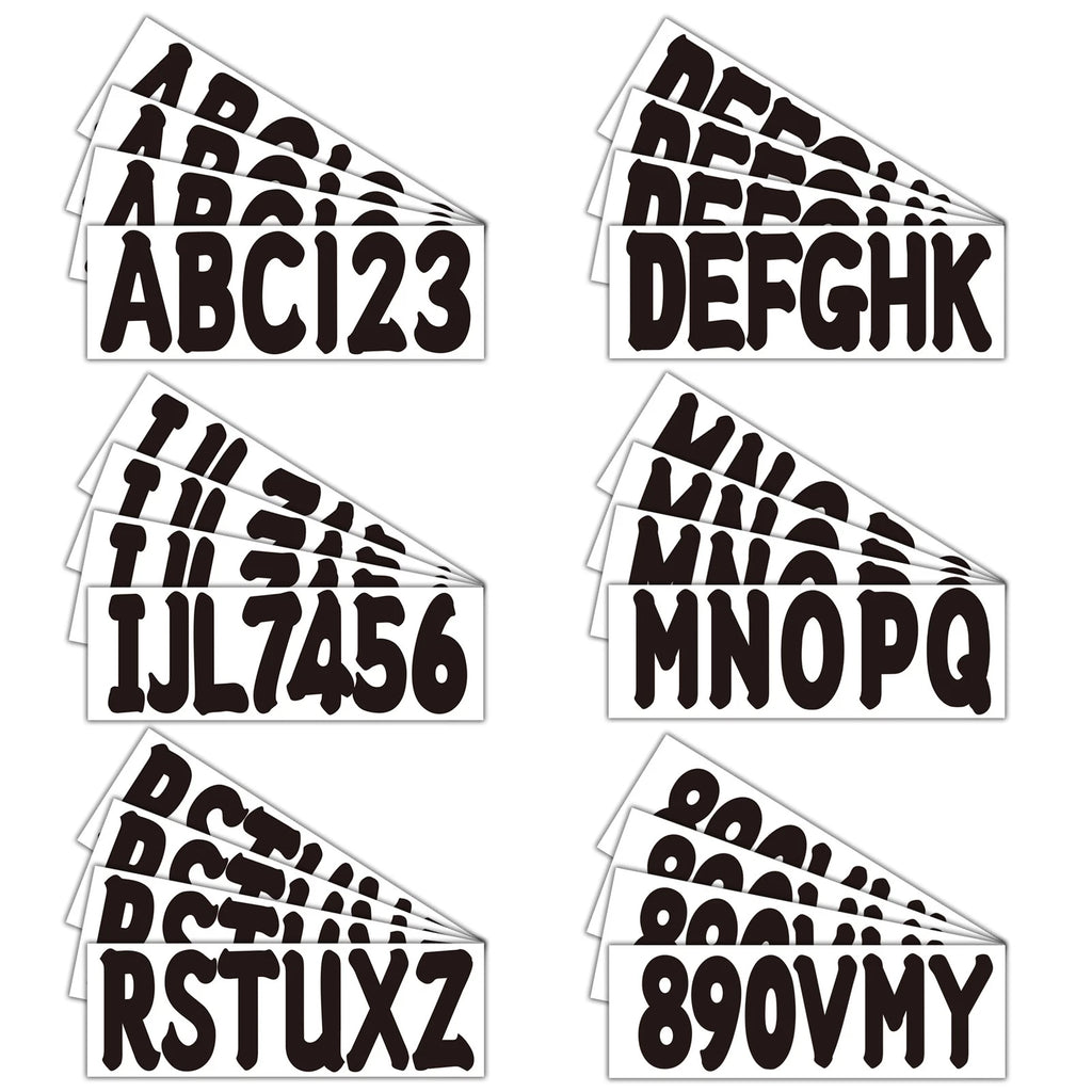 Set of 4 Boat Registration Number Decals A-Z & 0-9 Black