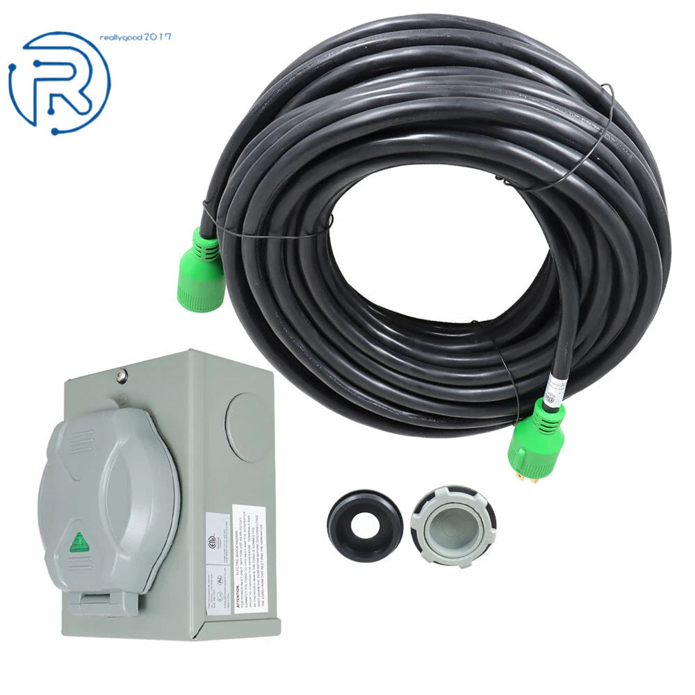 30A RV Generator Power Extension Cord + NEMA L14-30P/L14-30R Inlet Box