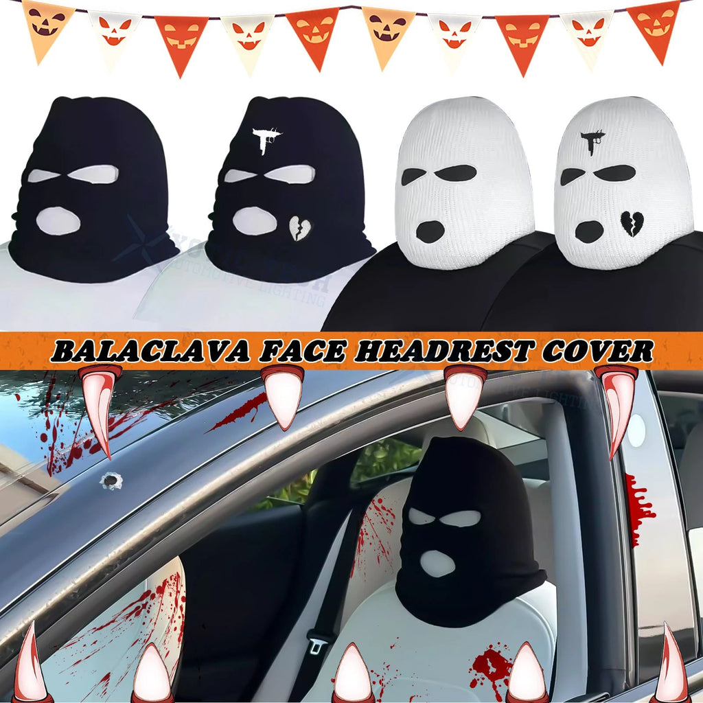 Halloween Scary Bandit Ski Mask Head Rest Cover for Universal Fit (Front)