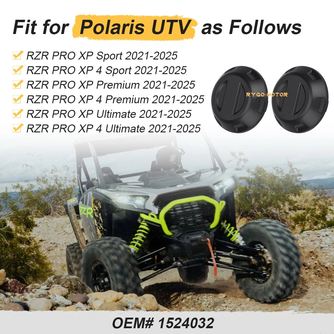 2X Center Hub Wheel Caps for Polaris RZR Pro XP (2021–2025)