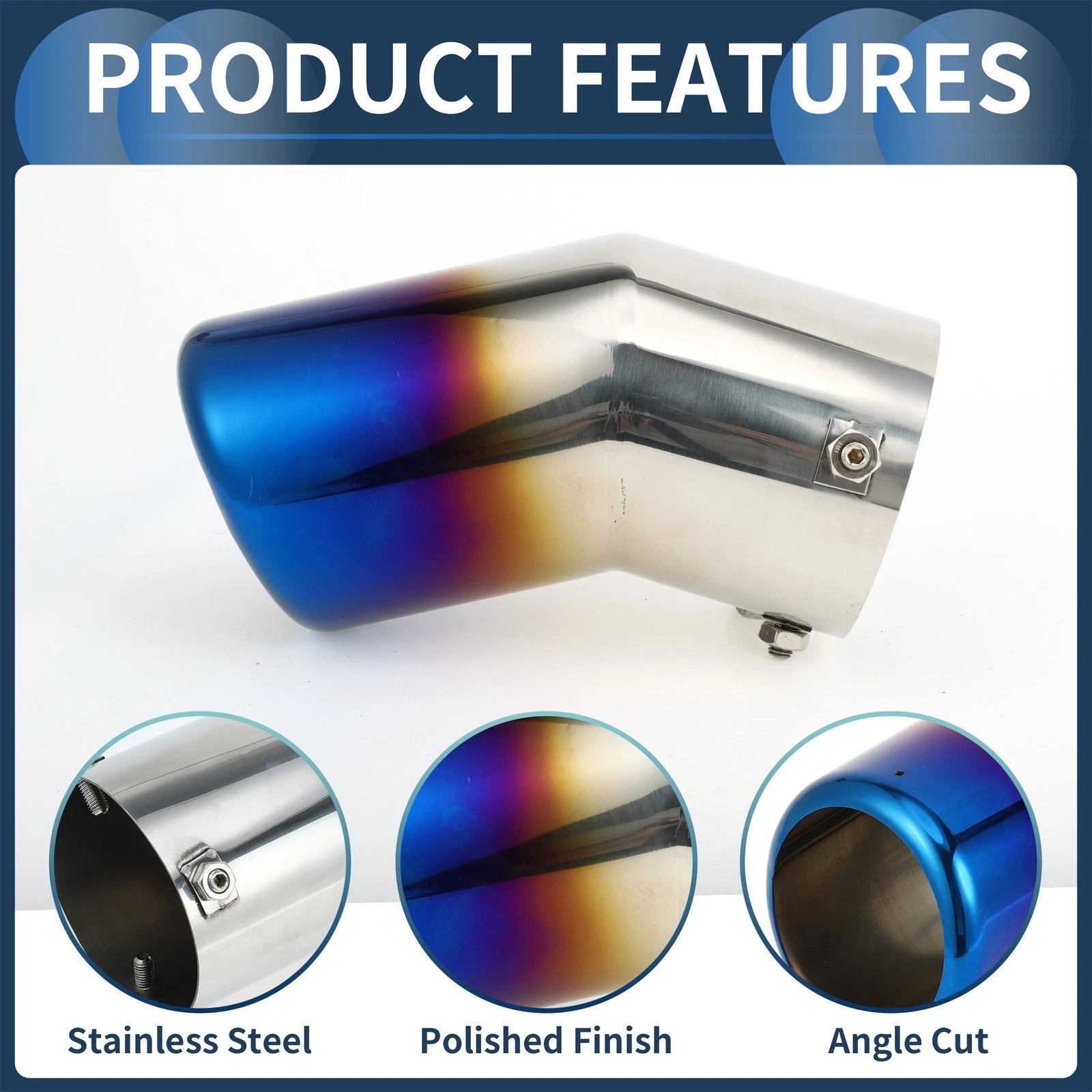 1Pc Slant Exhaust Tip 3.8" Inlet for Toyota Land Cruiser (2023–2024) Burnt Blue