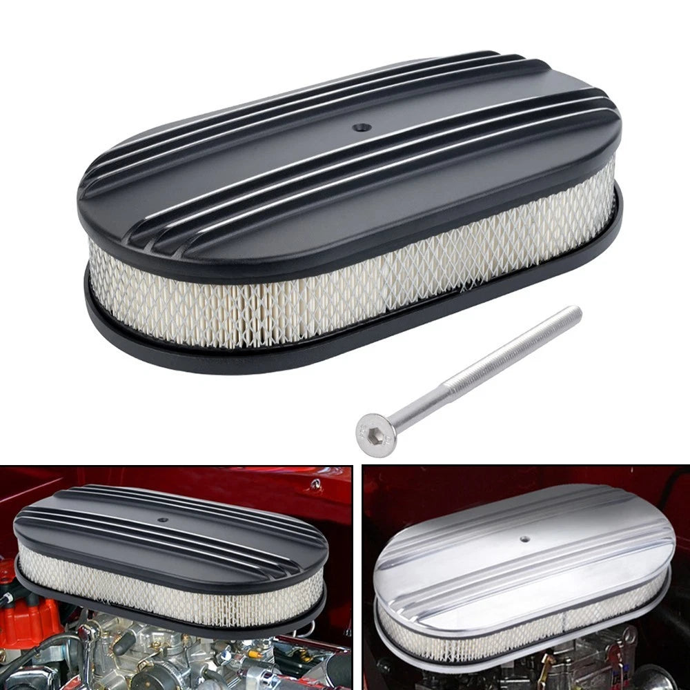 Set of 2 Black Chrome Half Finned Air Cleaners with Washable Filter