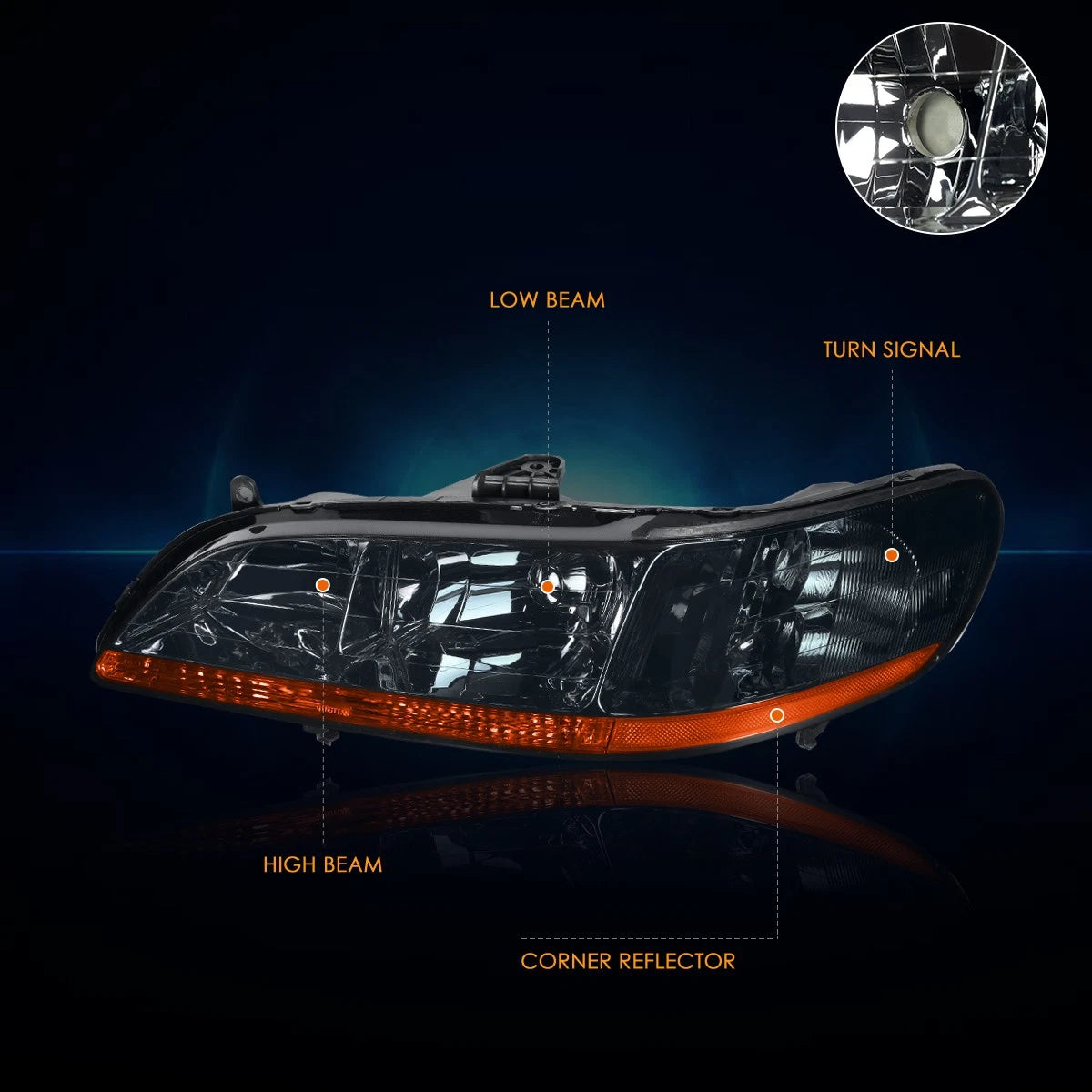 Smoked Housing Headlights & Amber Side Corner Lamps for Honda Accord (1998–2002)